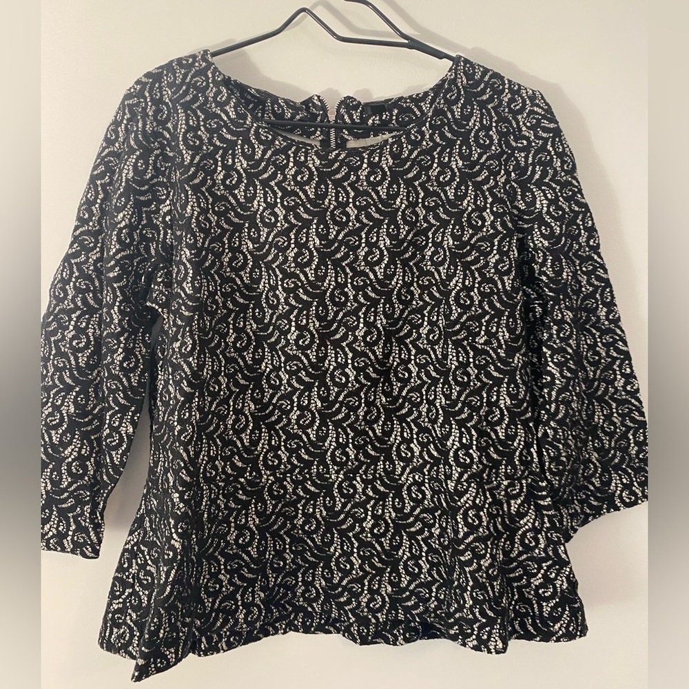 JCREW women’s black lace structured peplum top size XL